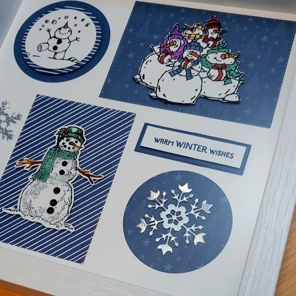 Snowman Shadow Box, Winter Wall Art, Christmas Shelf Sitter, Snowflakes - Picture 2 of 5